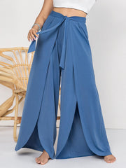 Pantalon large à fente nouée grande taille