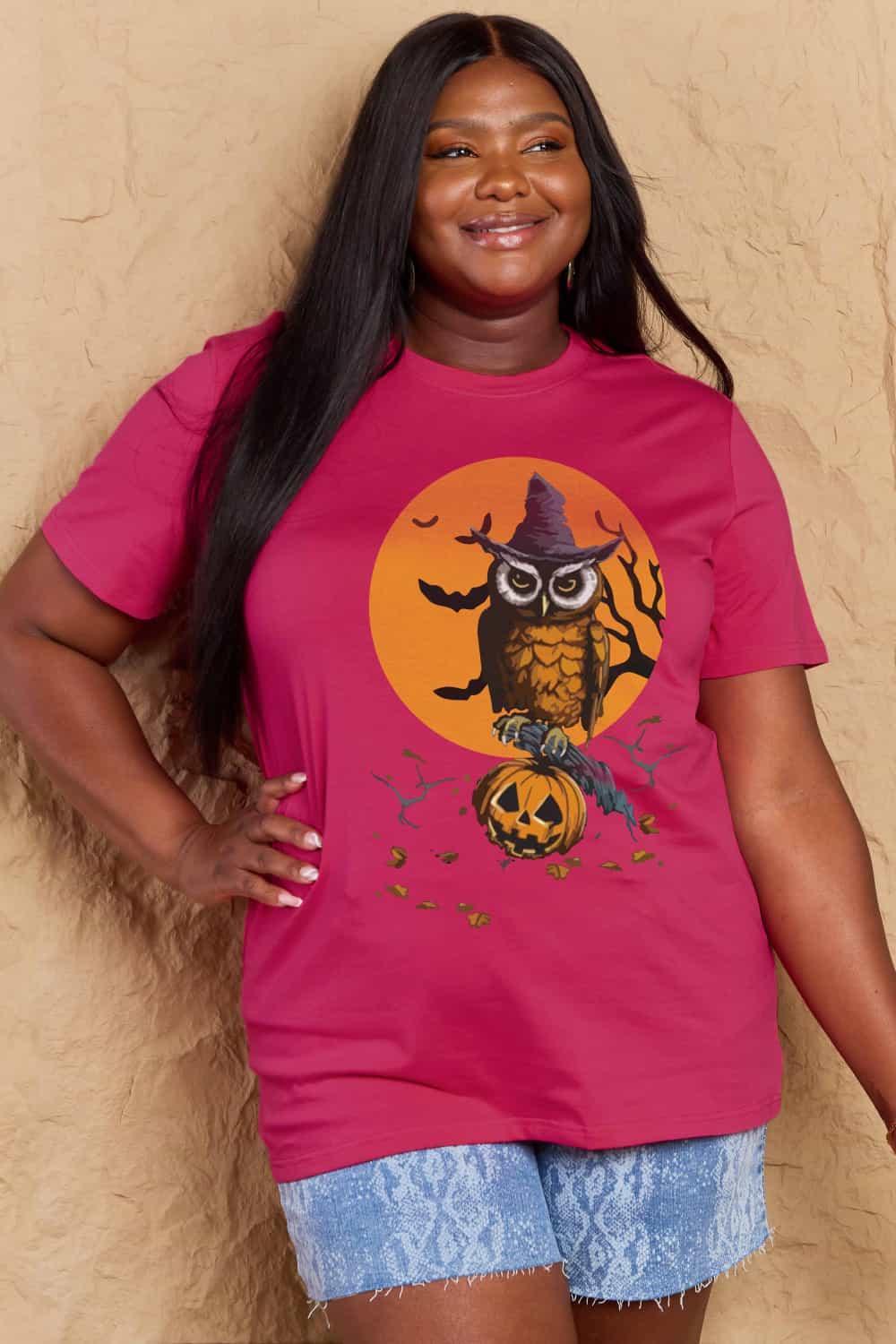 T-shirt graphique en coton à imprimé Halloween en taille réelle Simply Love