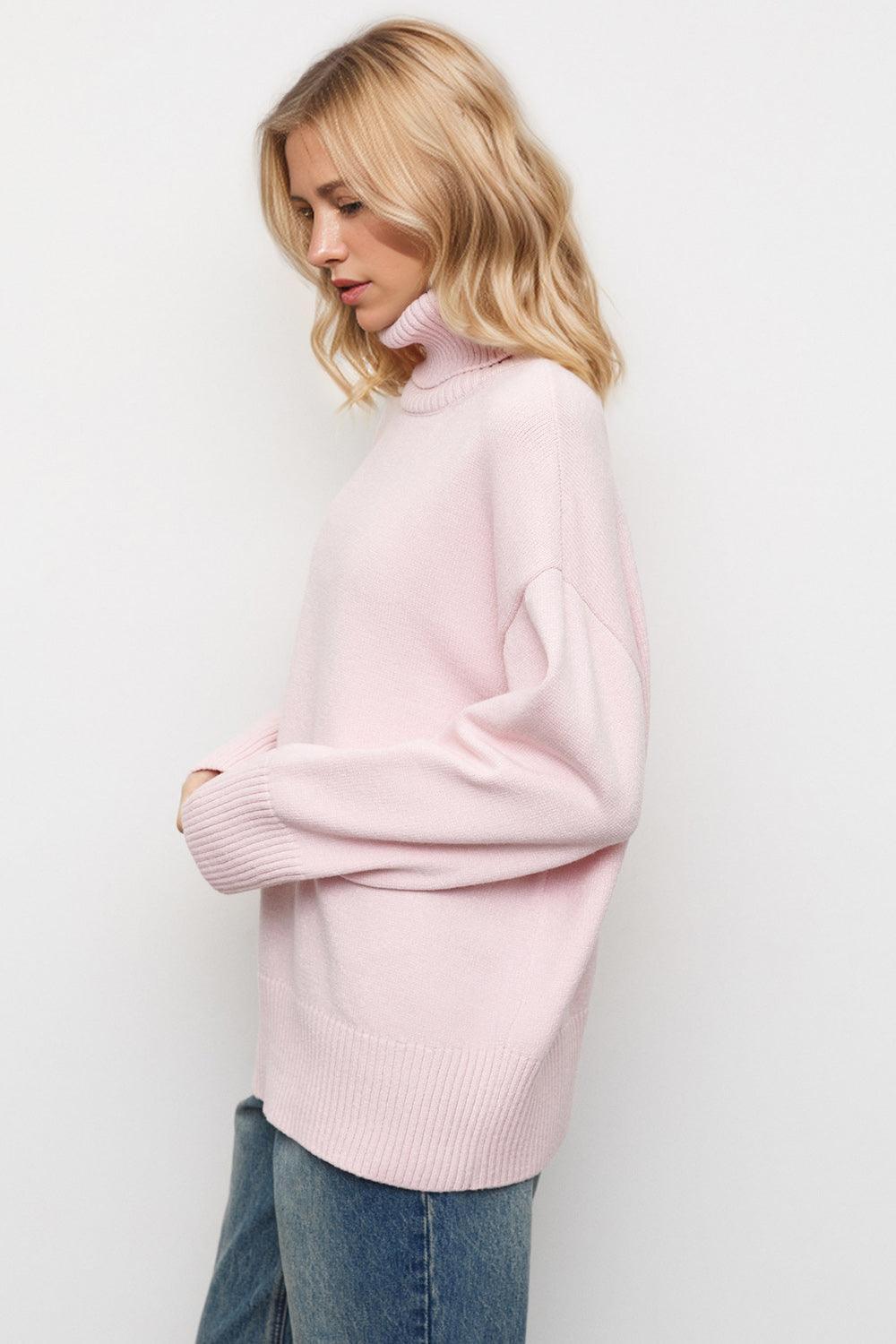 Pull à manches longues et col roulé Basic Bae à épaules tombantes