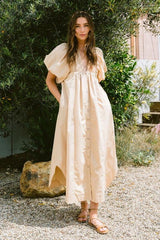 Robe mi-longue à manches bouffantes et froncées Annie Wear