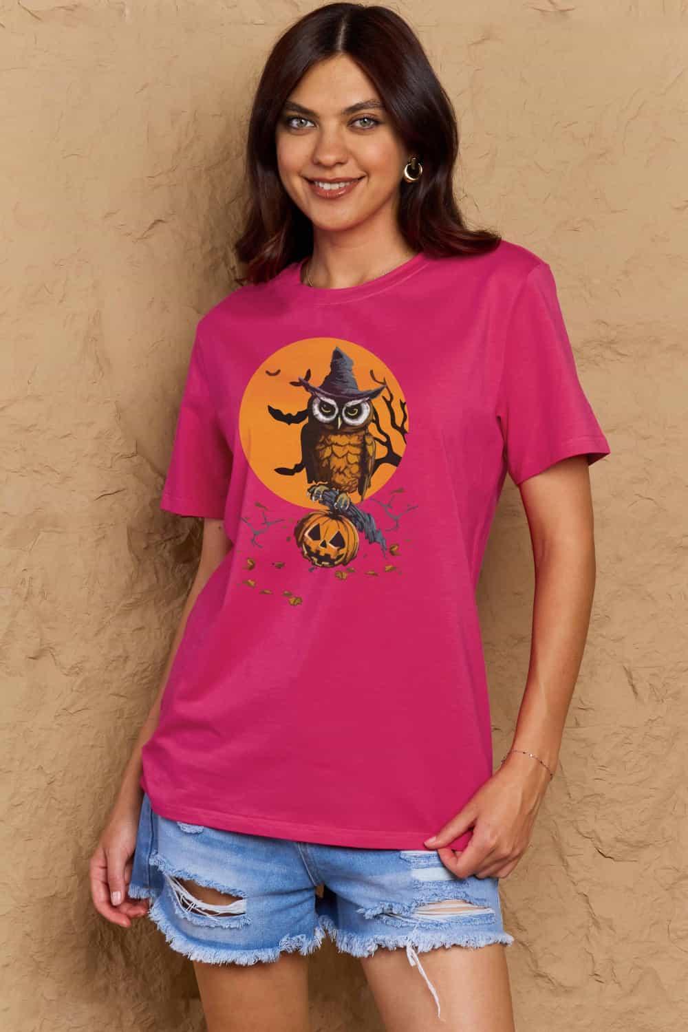 T-shirt graphique en coton à imprimé Halloween en taille réelle Simply Love