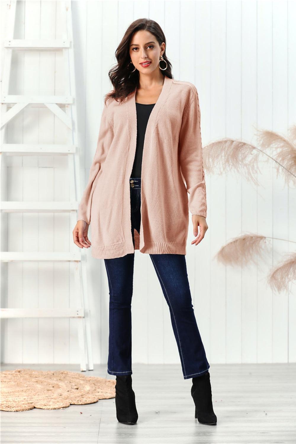 Cardigan ouvert à manches longues en maille torsadée
