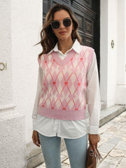 Gilet pull à col en V géométrique