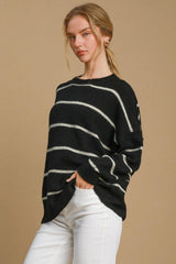 Pull col rond rayé en laine mélangée Umgee