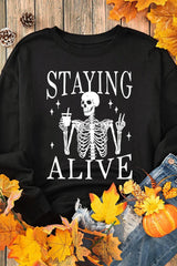 Sweat-shirt à manches longues et col rond avec motif tête de mort