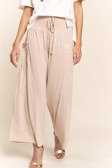 Pantalon large bohème à taille froncée avec poches J.NNA