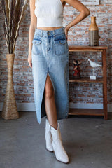 Jupe en jean taille mi-haute fendue en Veveret