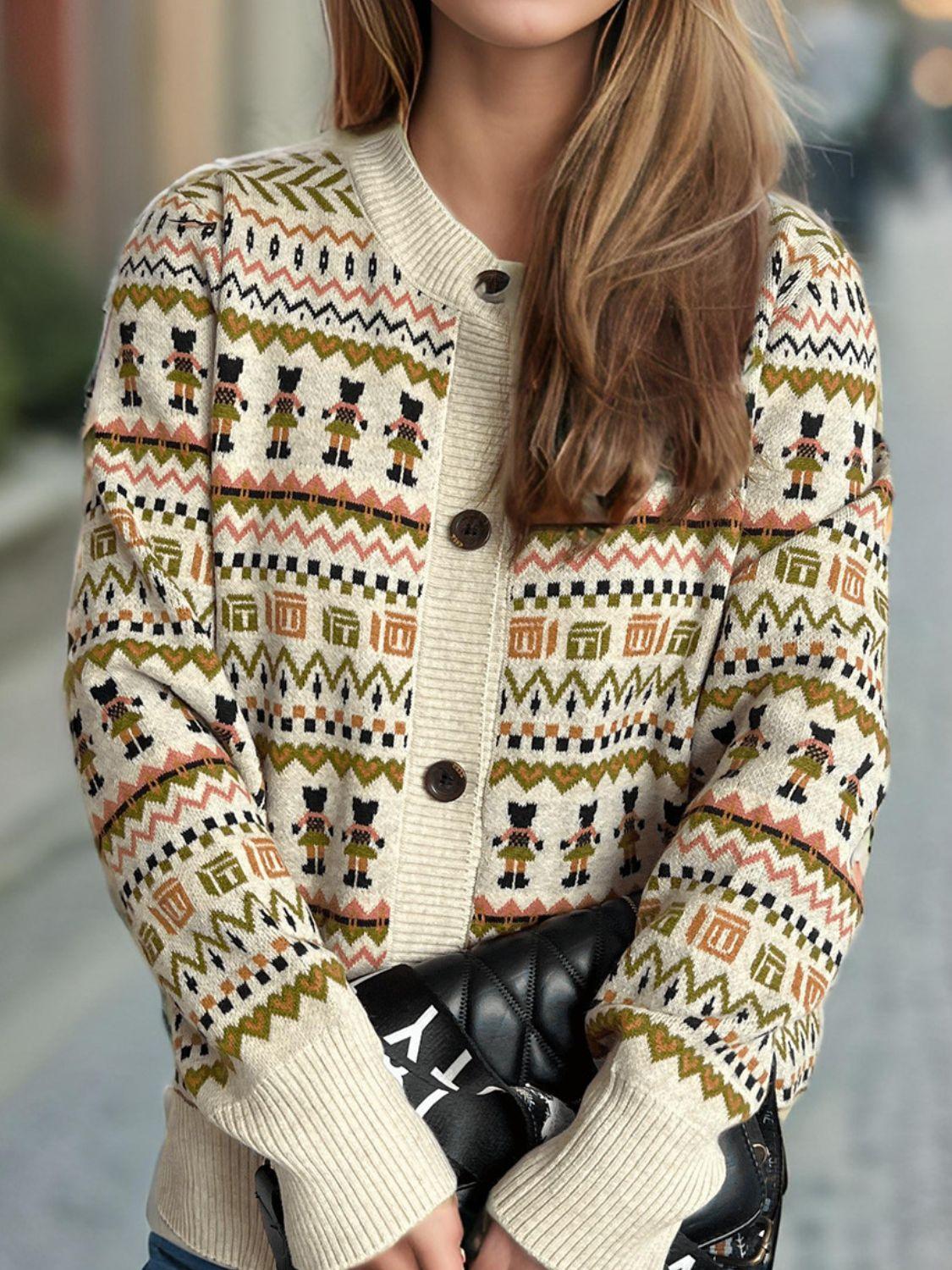 Cardigan boutonné à manches longues et motif graphique