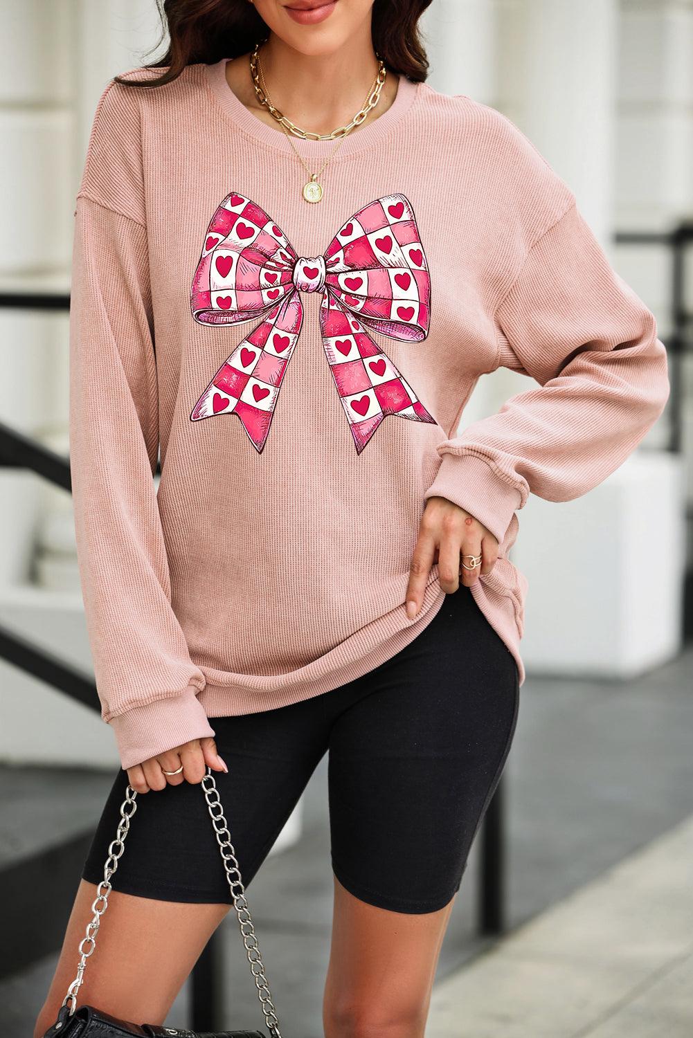 Sweat-shirt à manches longues et épaules tombantes avec nœud pour la Saint-Valentin
