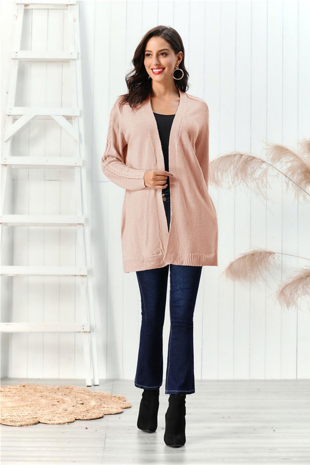 Cardigan ouvert à manches longues en maille torsadée