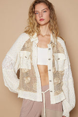 Chemise patchwork en dentelle avec détails en perles et fleurs à œillets POL