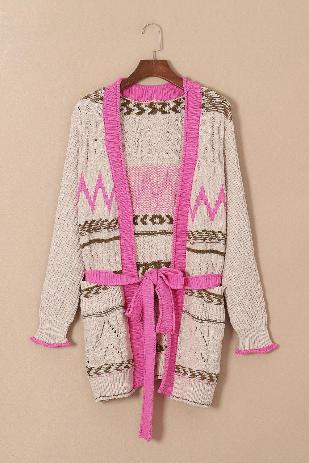 Cardigan ouvert à nouer contrasté sur le devant