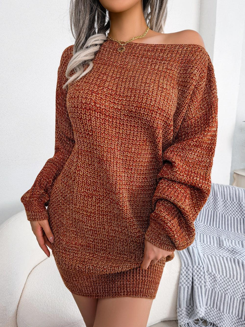 Robe pull chinée à col bateau et manches lanternes
