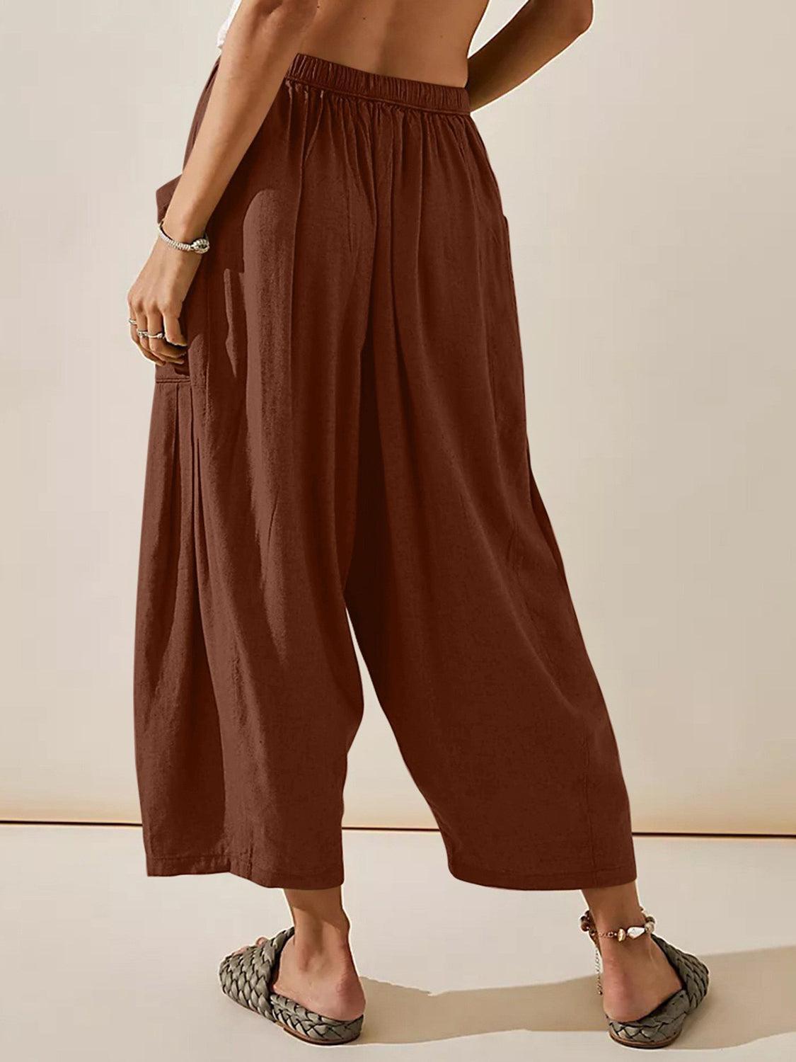 Pantalon large taille haute avec poches