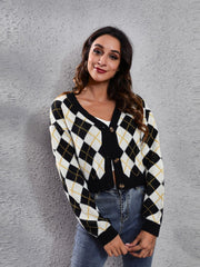 Cardigan boutonné à manches longues et motif géométrique