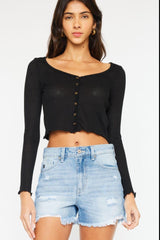 Short en jean effiloché taille haute Kancan