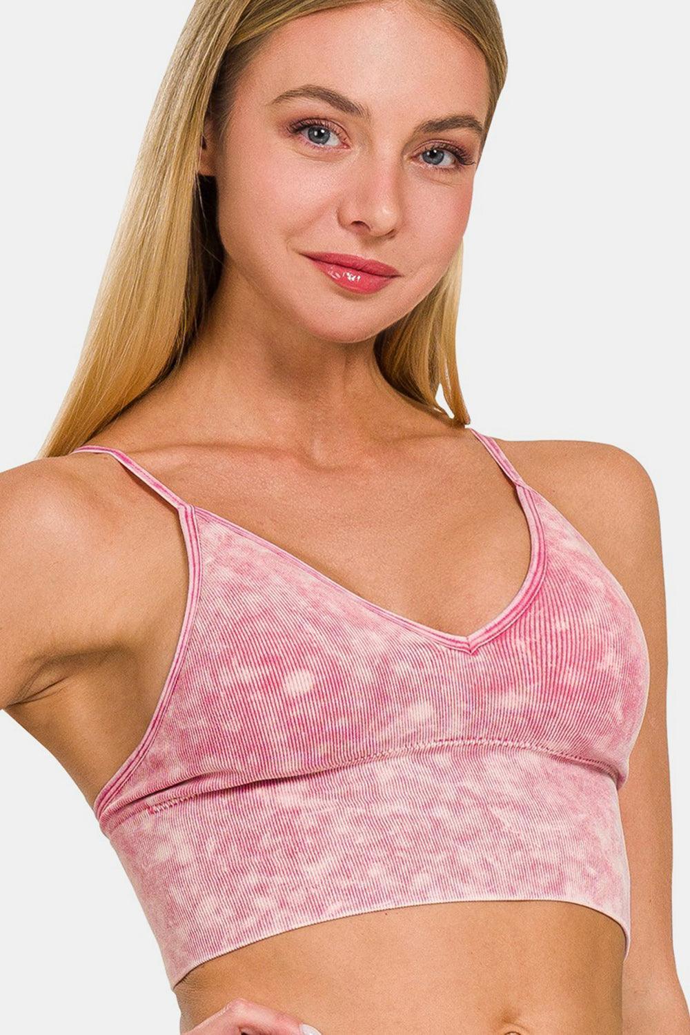 Camisole rembourrée avec soutien-gorge côtelé délavé Zenana