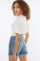 Short en jean taille haute à ourlet effiloché Kancan