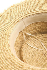 Chapeau de paille à large bord avec lanière Fame