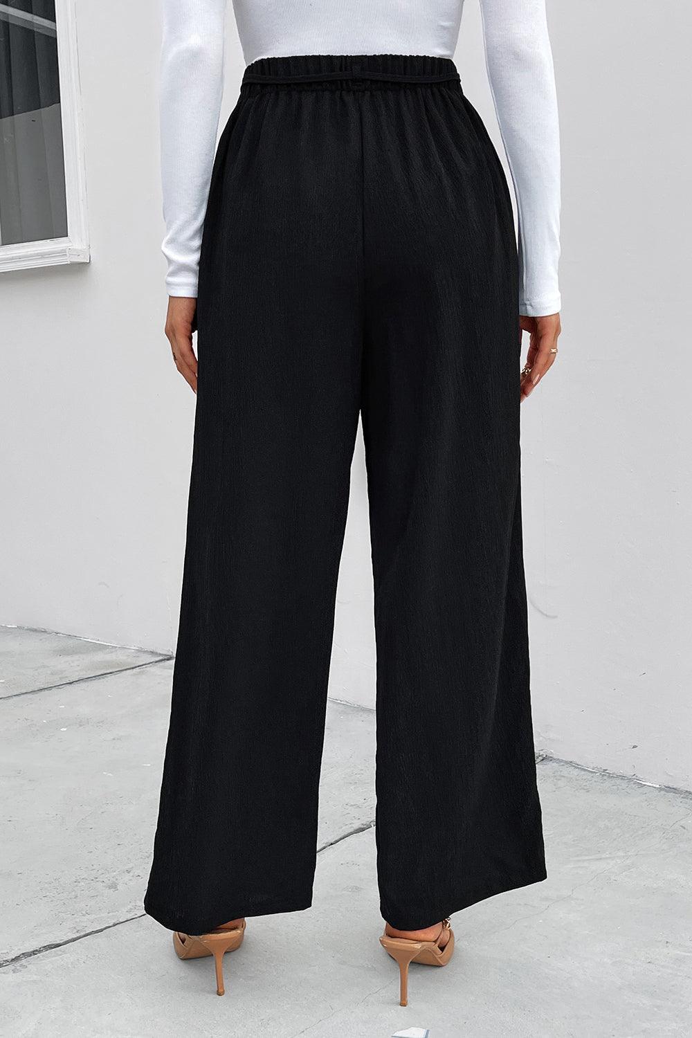 Pantalon large taille haute froncé avec lien sur le devant