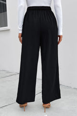 Pantalon large taille haute froncé avec lien sur le devant