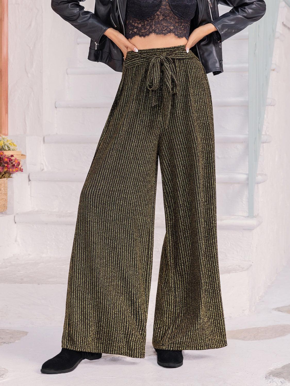 Pantalon large côtelé noué