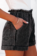 Short en jean taille paperbag avec poches