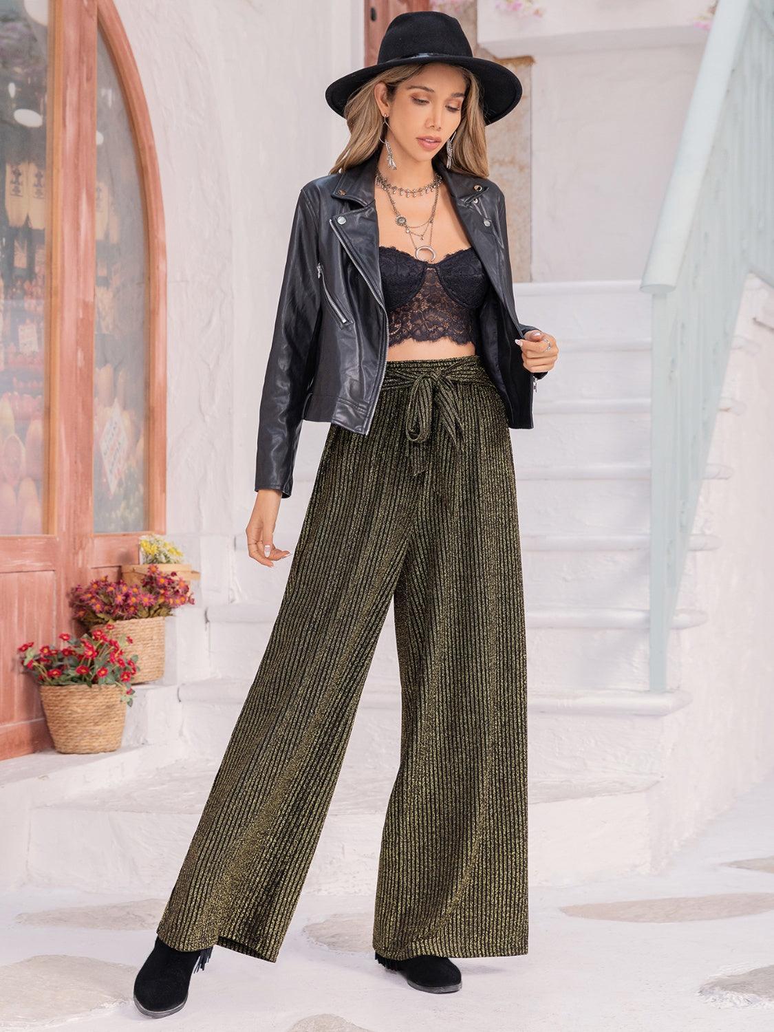Pantalon large côtelé noué
