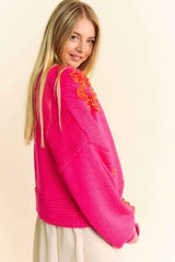 Cardigan ouvert à épaules tombantes avec appliques florales de Davi &amp; Dani