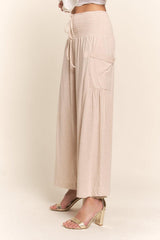 Pantalon large bohème à taille froncée avec poches J.NNA