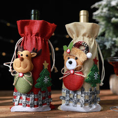 Assortiment de 2 housses de bouteille de vin pour poupée de Noël
