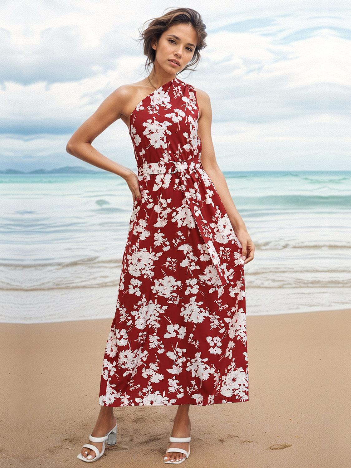 Robe imprimée sans manches à épaule unique