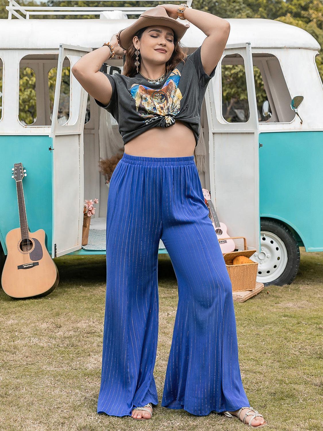Pantalon large à rayures grande taille