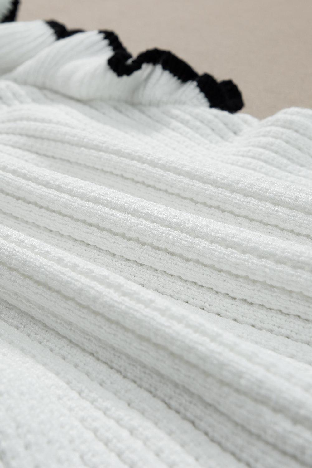 Haut en tricot à volants, col rond et manches courtes