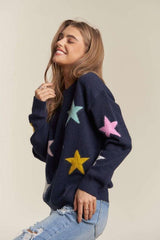 Pull à col rond et épaules tombantes à motif étoiles ADORA