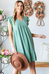 Robe Heimish à manches courtes, col en V, ourlet à volants