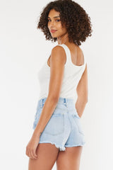 Short en jean à braguette boutonnée et effet vieilli Kancan