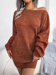 Robe pull chinée à col bateau et manches lanternes
