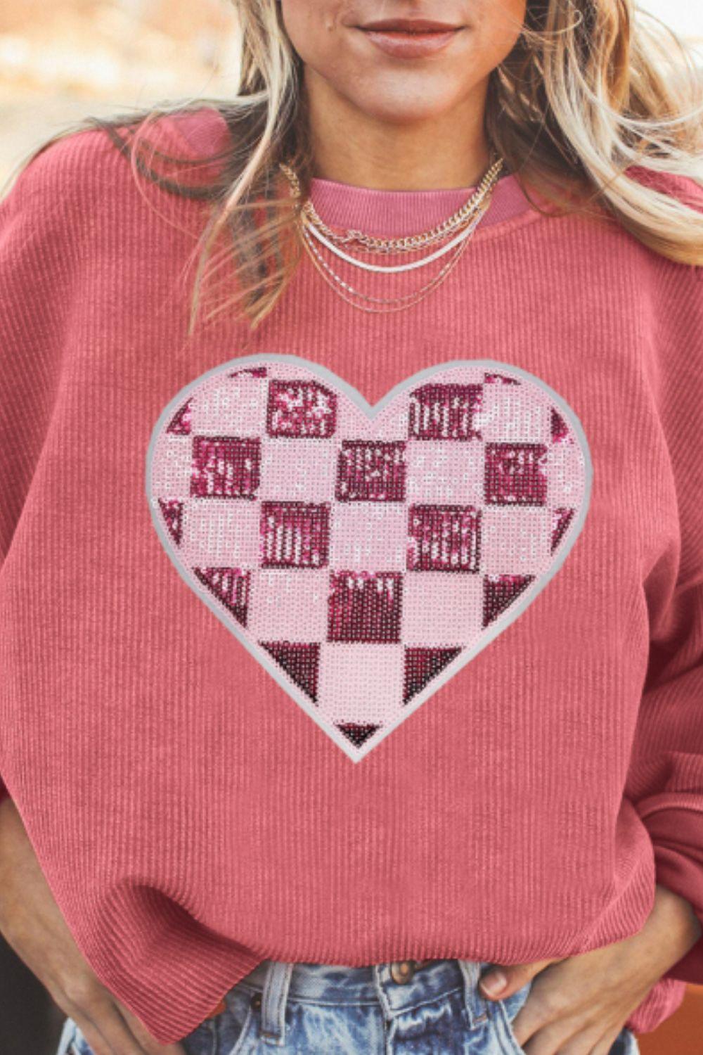 Sweat-shirt à manches longues à carreaux et paillettes pour la Saint-Valentin