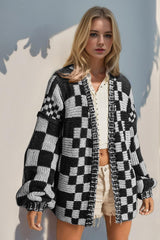 Double Take - Cardigan ouvert sur le devant à carreaux et épaules tombantes - Taille complète
