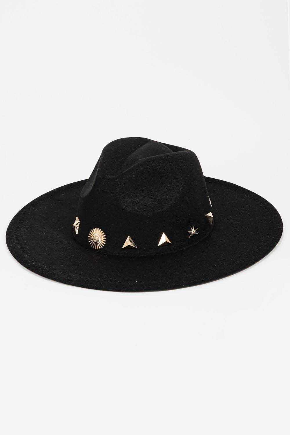 Chapeau Fedora à clous en forme de soleil, de lune et d'étoile