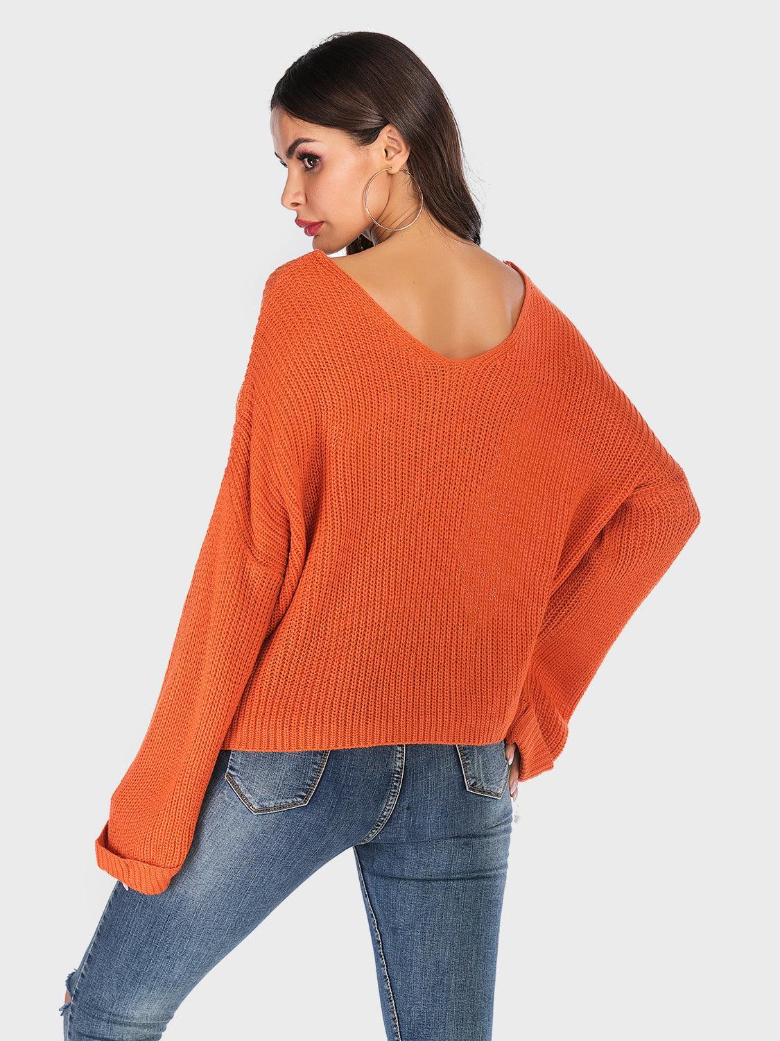 Pull à manches longues et col en V Perfee à épaules tombantes
