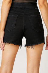Short en jean RISEN à ourlet effiloché et poches à franges