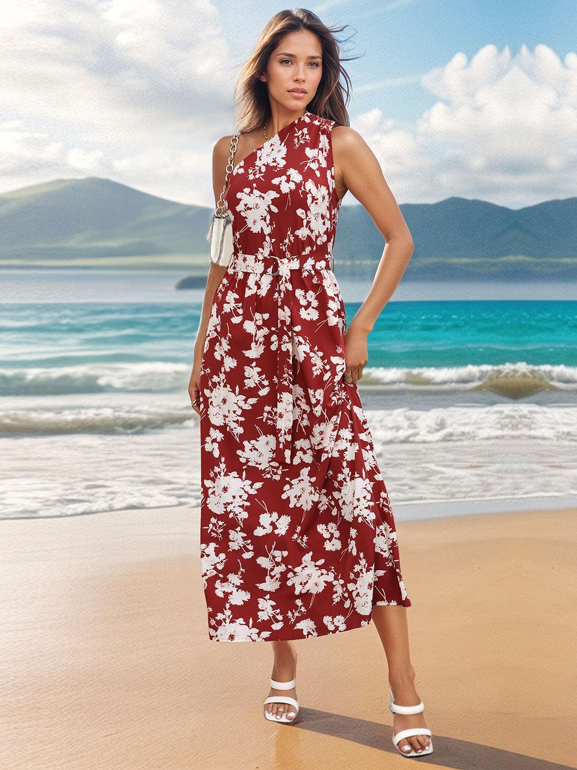 Robe imprimée sans manches à épaule unique