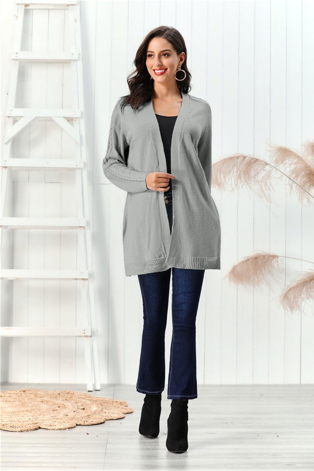 Cardigan ouvert à manches longues en maille torsadée