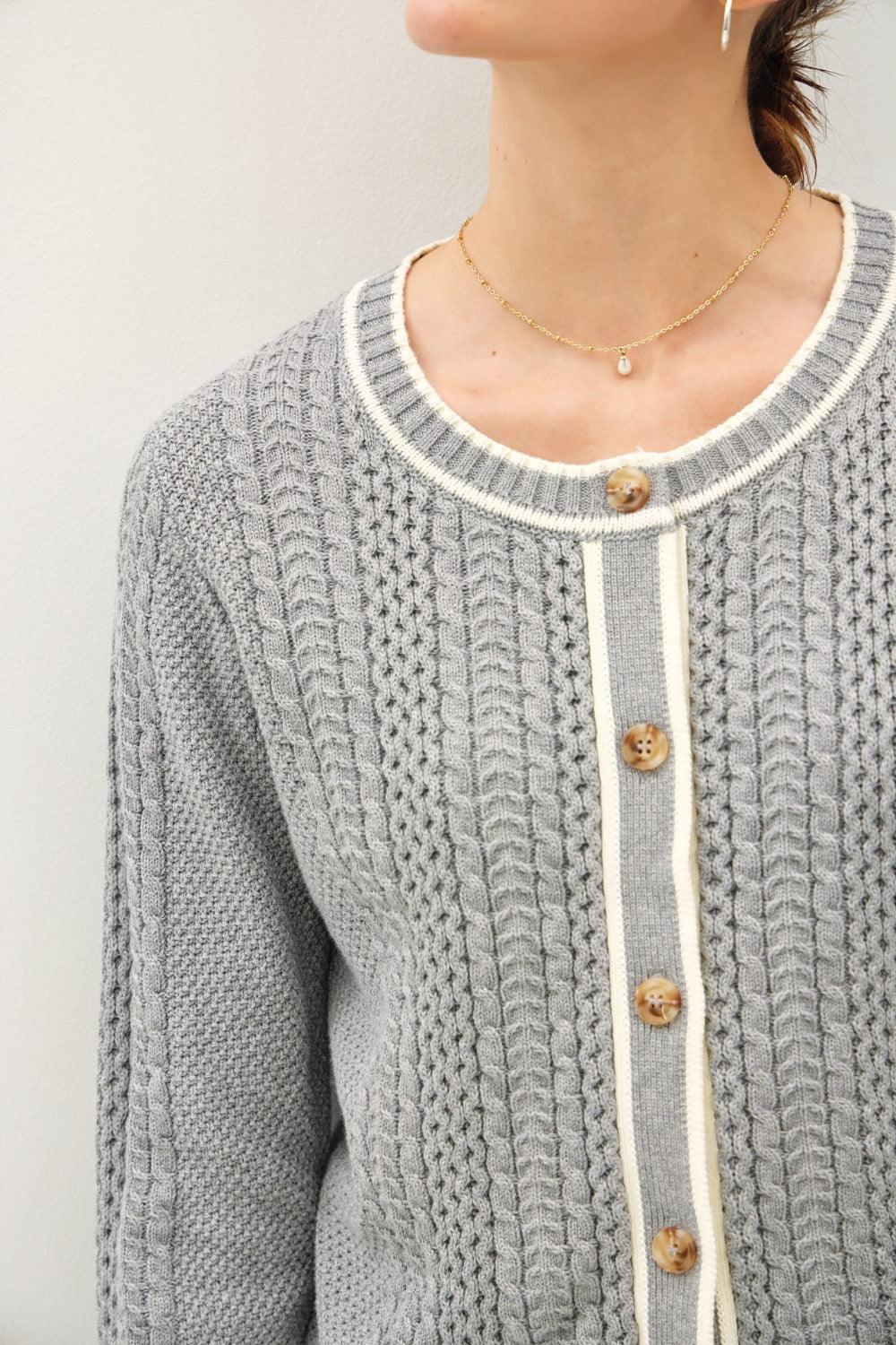 Cardigan à manches longues en tricot torsadé et à bords contrastés Be Cool