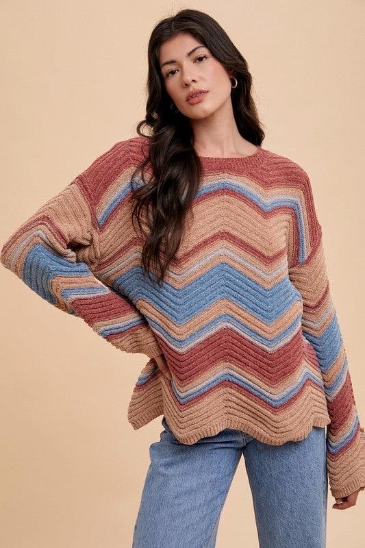 Pull col rond multicolore en zigzag d'Annie Wear