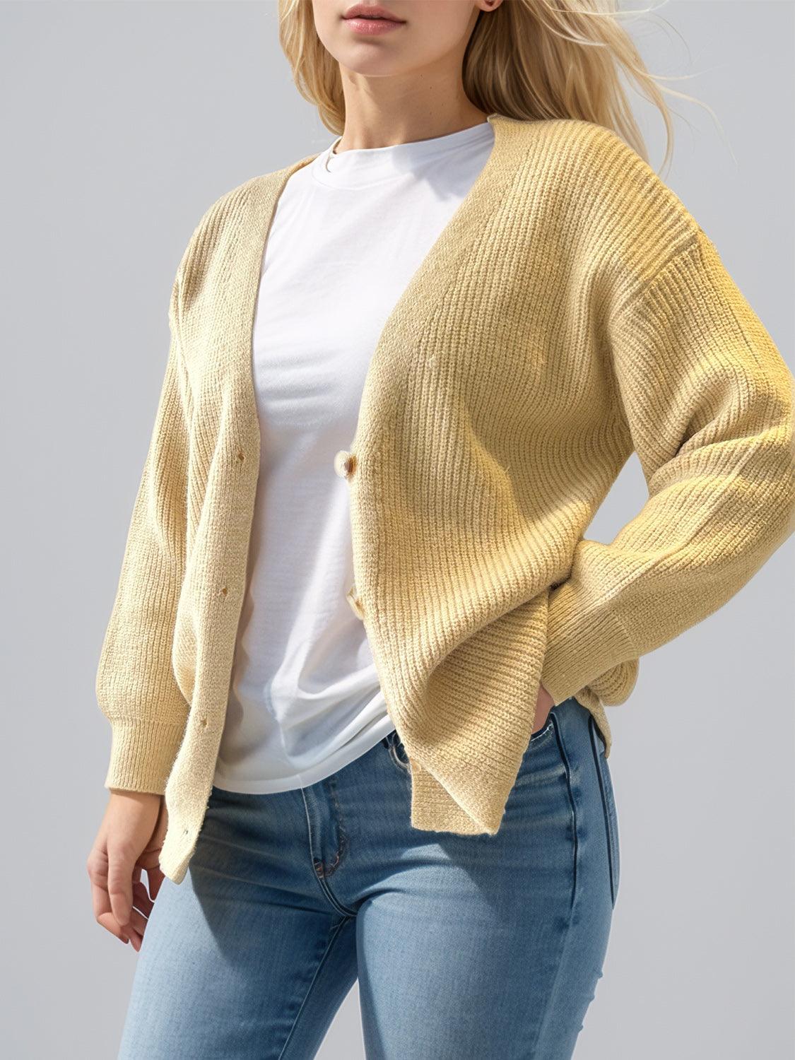 Cardigan boutonné à manches longues et col en V