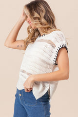 Gilet pull à fente latérale en point de croix BiBi