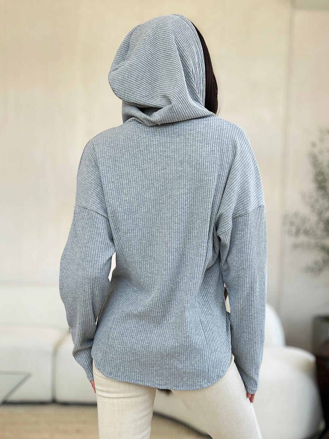 Veste à capuche pleine taille côtelée avec cordon de serrage et fermeture éclair Culture Code